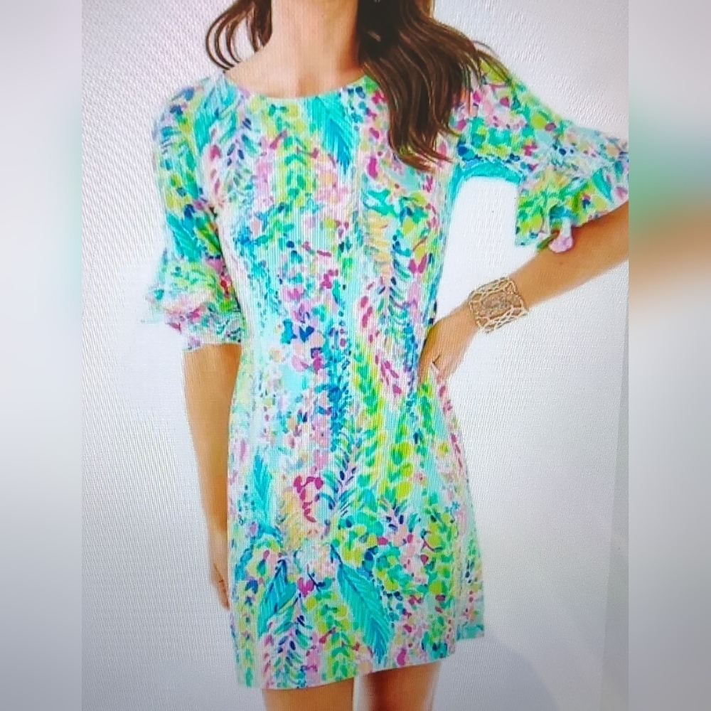 Lilly Pulitzer Lula Shift Dress, Catch The Wave - Ruffle Sleeve Mini Dress Sz S